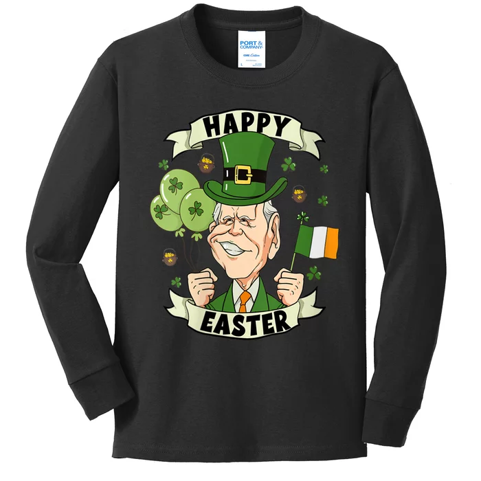 Joe Biden Happy Easter Confused Funny St Patrick's Day Kids Long Sleeve Shirt