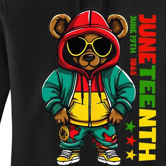 Juneteenth Black Hip Hop Teddy Bear African American Women's Pullover Hoodie