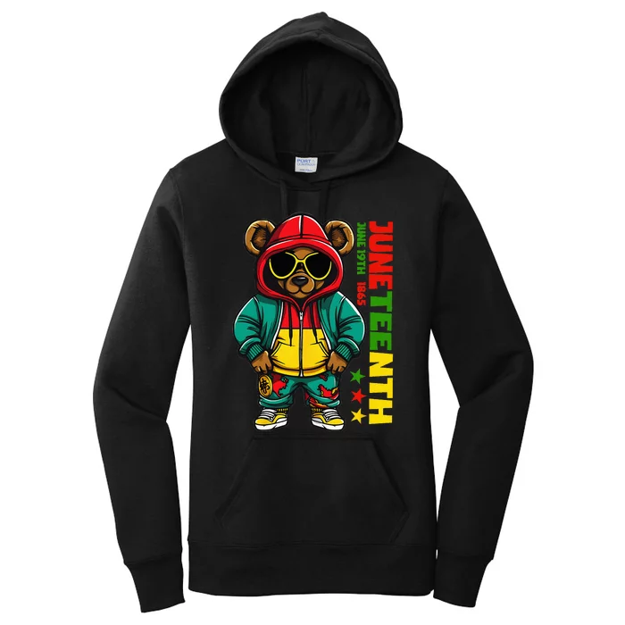 Juneteenth Black Hip Hop Teddy Bear African American Women's Pullover Hoodie