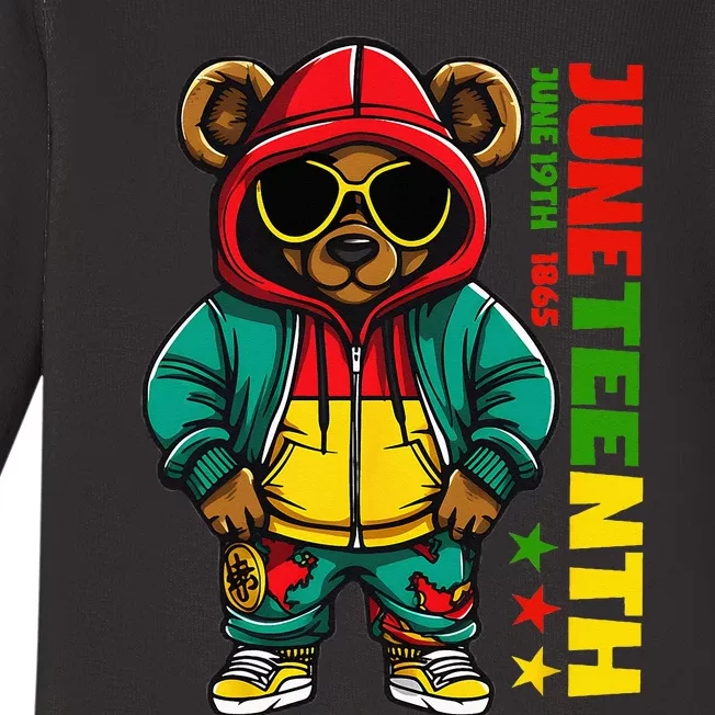 Juneteenth Black Hip Hop Teddy Bear African American Baby Long Sleeve Bodysuit