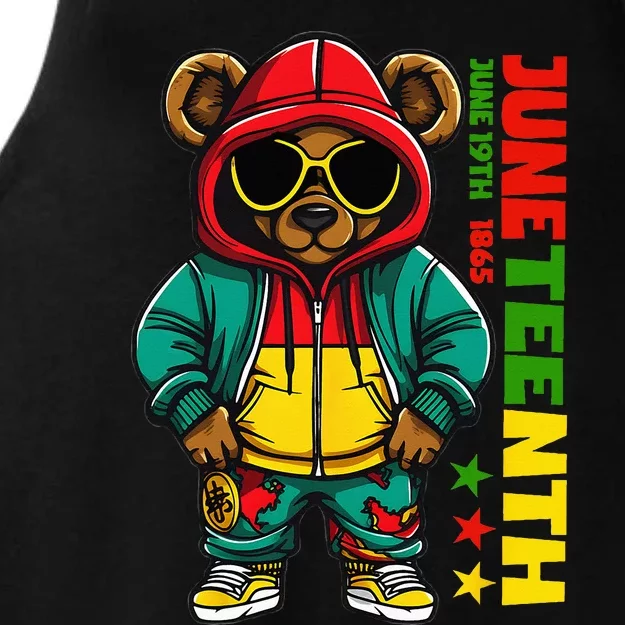 Juneteenth Black Hip Hop Teddy Bear African American Ladies Tri-Blend Wicking Tank