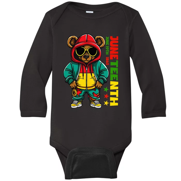 Juneteenth Black Hip Hop Teddy Bear African American Baby Long Sleeve Bodysuit