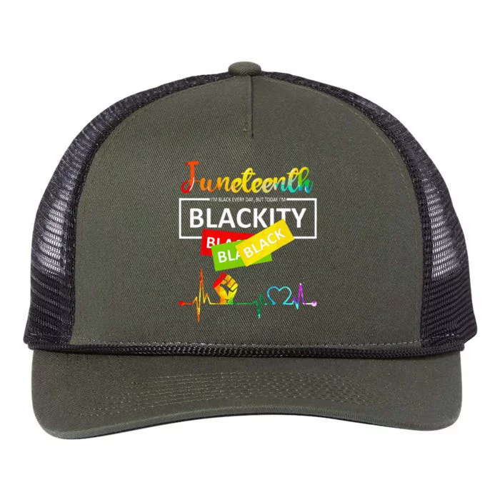 Juneteenth Blackity Heartbeat Black History African America Retro Rope Trucker Hat Cap