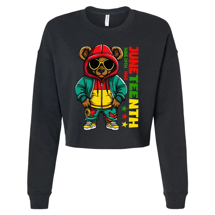 Juneteenth Black Hip Hop Teddy Bear African American Cropped Pullover Crew