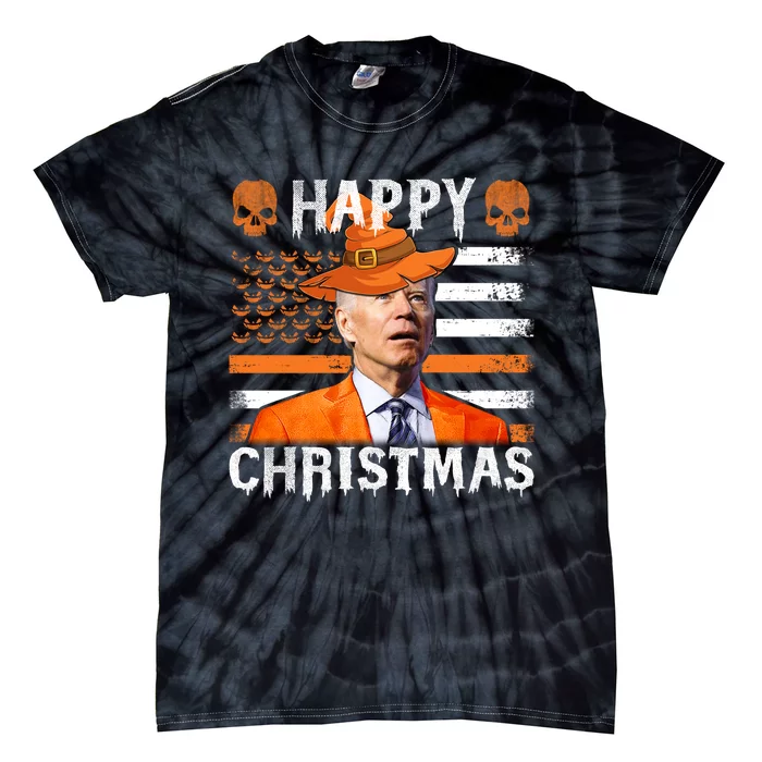 Joe Biden Happy Halloween Happy Christmas US Flag Tie-Dye T-Shirt