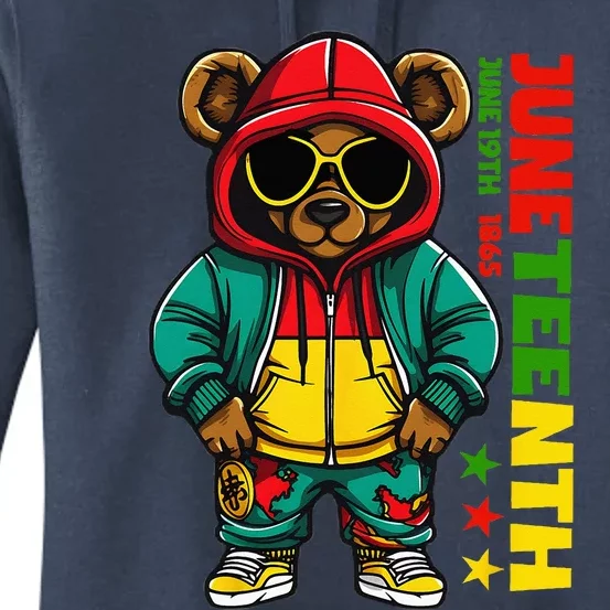 Juneteenth Black Hip Hop Teddy Bear African American Women's Pullover Hoodie