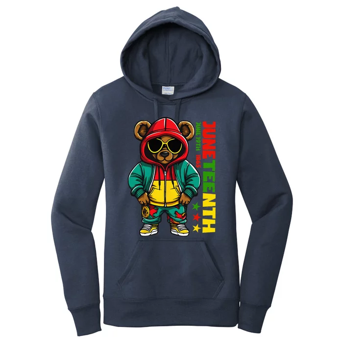 Juneteenth Black Hip Hop Teddy Bear African American Women's Pullover Hoodie