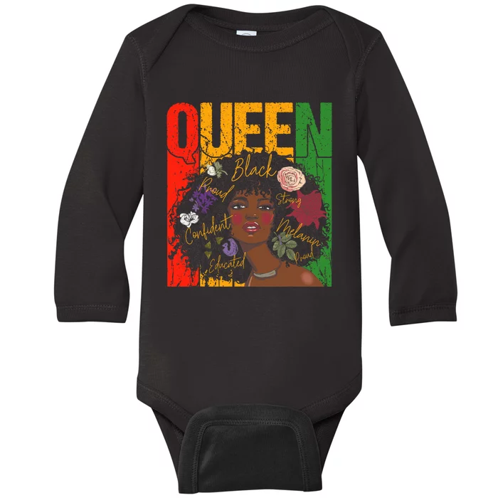 Juneteenth Black History Month Educated African Queen Baby Long Sleeve Bodysuit