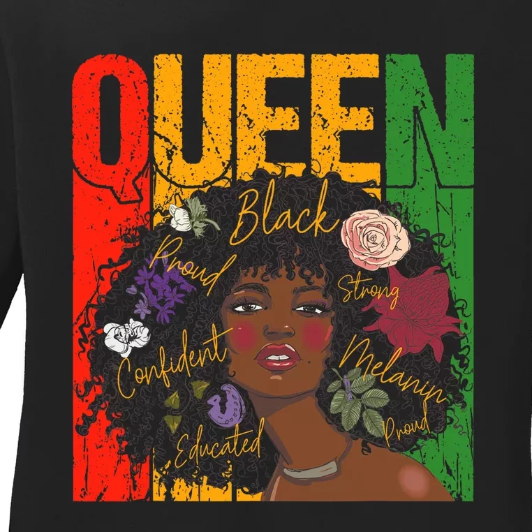 Juneteenth Black History Month Educated African Queen Ladies Long Sleeve Shirt