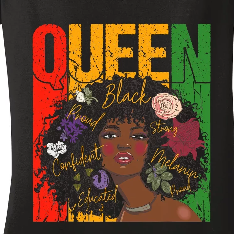 Juneteenth Black History Month Educated African Queen Women's V-Neck T-Shirt