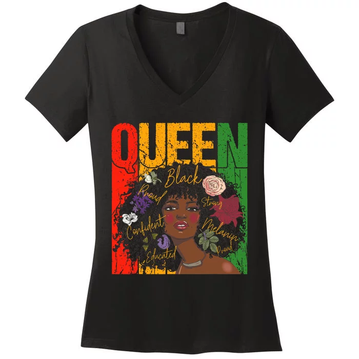 Juneteenth Black History Month Educated African Queen Women's V-Neck T-Shirt