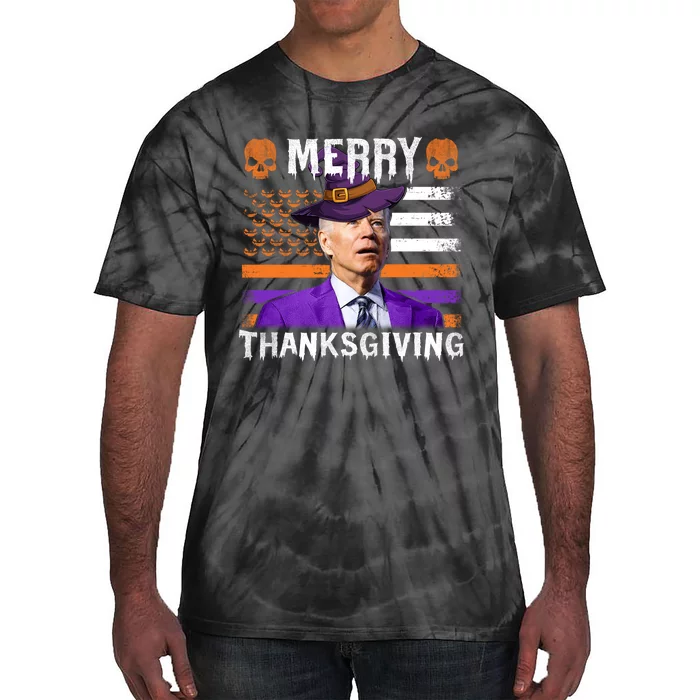 Joe Biden Happy Halloween Shirt Merry Thanksgiving US Flag Tie-Dye T-Shirt