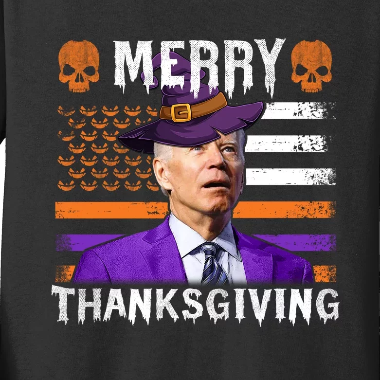 Joe Biden Happy Halloween Shirt Merry Thanksgiving US Flag Kids Long Sleeve Shirt