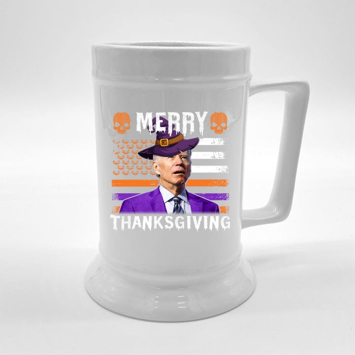 Joe Biden Happy Halloween Shirt Merry Thanksgiving US Flag Front & Back Beer Stein