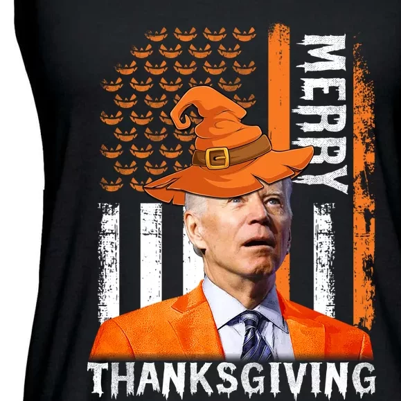 Joe Biden Happy Halloween Shirt Merry Thanksgiving US Flag Ladies Essential Flowy Tank