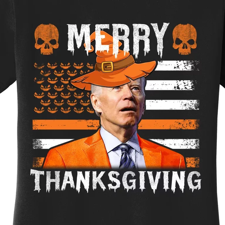 Joe Biden Happy Halloween Shirt Merry Thanksgiving US Flag Women's T-Shirt