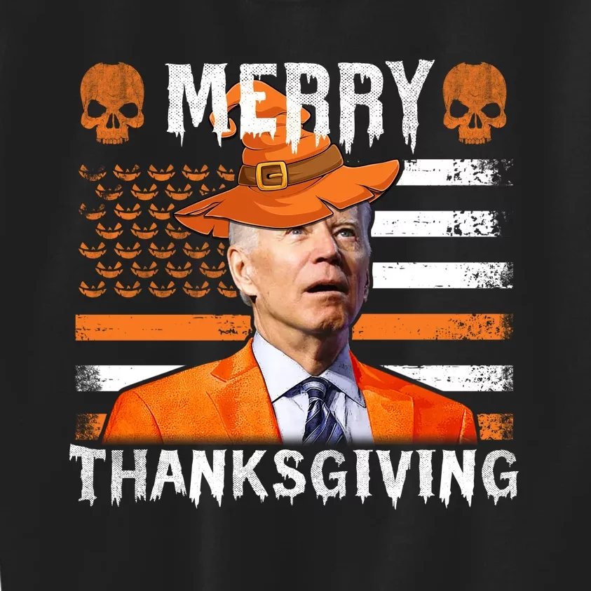 Joe Biden Happy Halloween Shirt Merry Thanksgiving US Flag Kids Sweatshirt