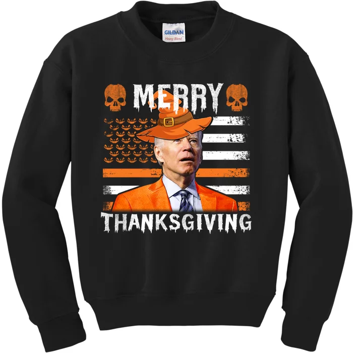 Joe Biden Happy Halloween Shirt Merry Thanksgiving US Flag Kids Sweatshirt