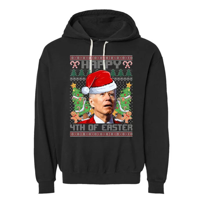 Joe Biden Happy 4th Easter Ugly Christmas Sweater Garment-Dyed Fleece Hoodie