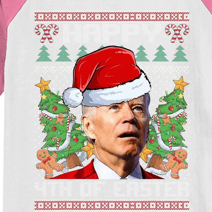 Joe Biden Happy 4th Easter Ugly Christmas Sweater Kids Colorblock Raglan Jersey