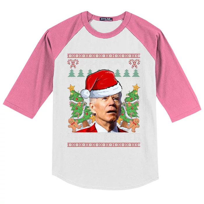 Joe Biden Happy 4th Easter Ugly Christmas Sweater Kids Colorblock Raglan Jersey