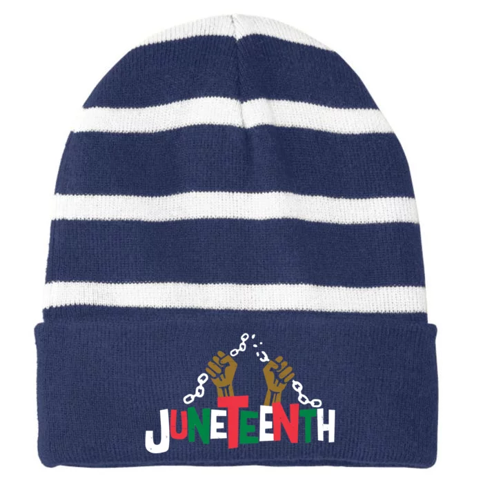 Juneteenth Black History Month Freedom Striped Beanie with Solid Band