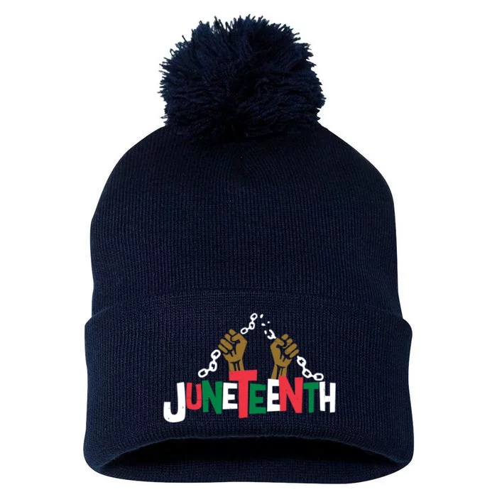 Juneteenth Black History Month Freedom Pom Pom 12in Knit Beanie