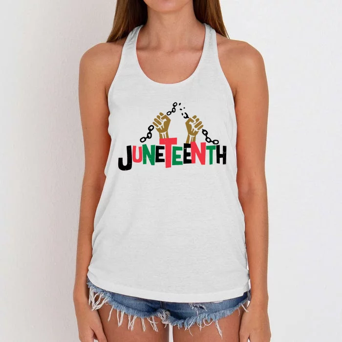 Juneteenth Black History Month Freedom Women's Knotted Racerback Tank