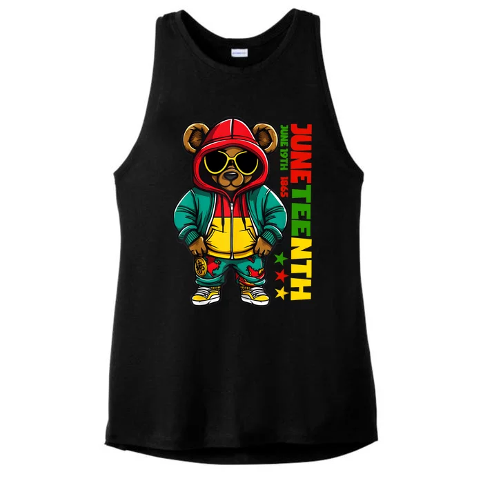 Juneteenth Black Hip Hop Teddy Bear African American Ladies Tri-Blend Wicking Tank