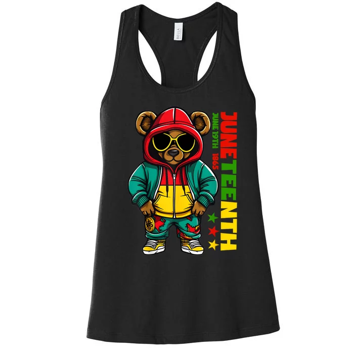 Juneteenth Black Hip Hop Teddy Bear African American Women's Racerback Tank