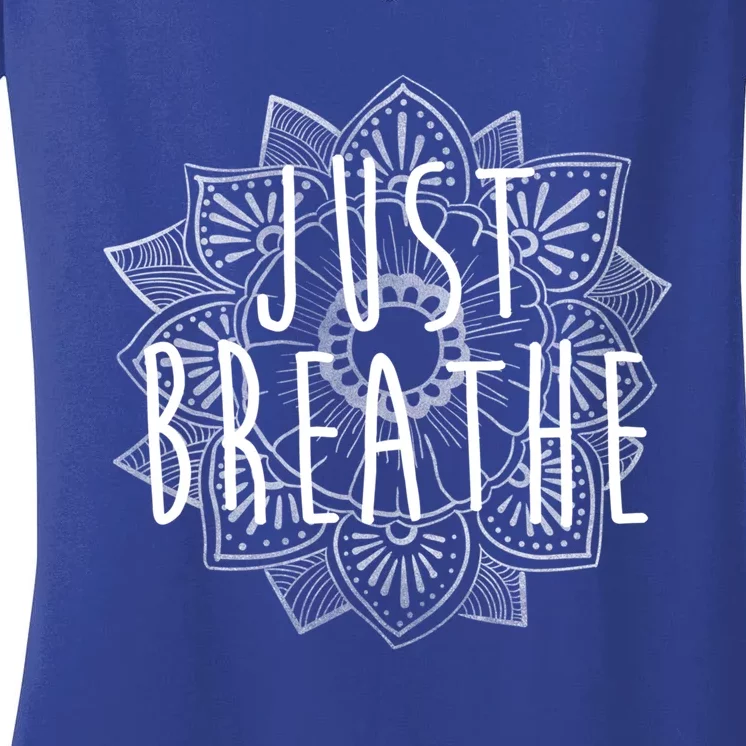 Just Breathe Henna Flower Yoga Gift Women's V-Neck T-Shirt