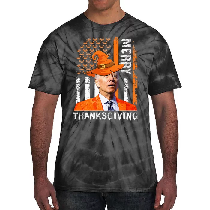 Joe Biden Happy Halloween Merry Thanksgiving US Flag Tie-Dye T-Shirt