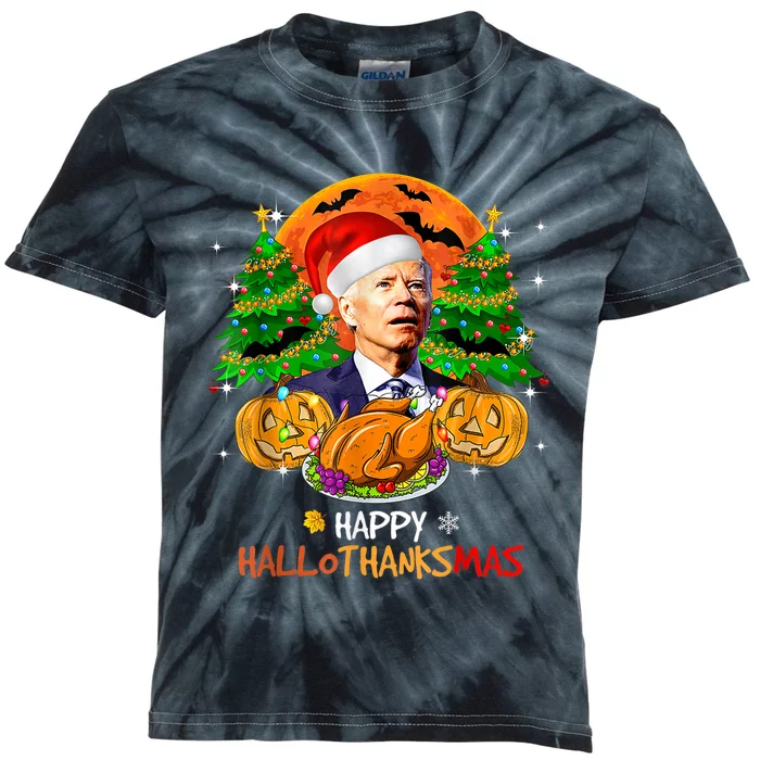 Joe Biden Happy HalloThanksMas Thanksgiving Halloween Kids Tie-Dye T-Shirt