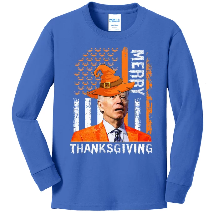 Joe Biden Happy Halloween Merry Thanksgiving US Flag Kids Long Sleeve Shirt