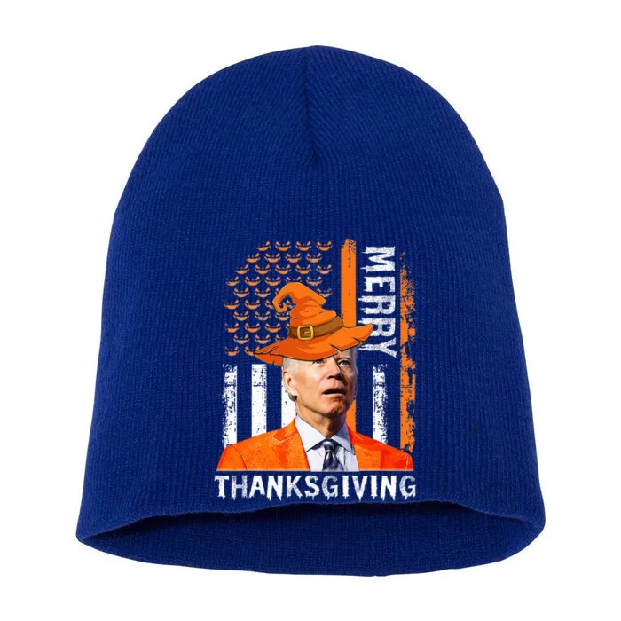 Joe Biden Happy Halloween Merry Thanksgiving US Flag Short Acrylic Beanie