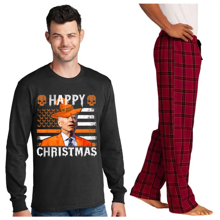 Joe Biden Happy Halloween Happy Christmas US Flag Long Sleeve Pajama Set