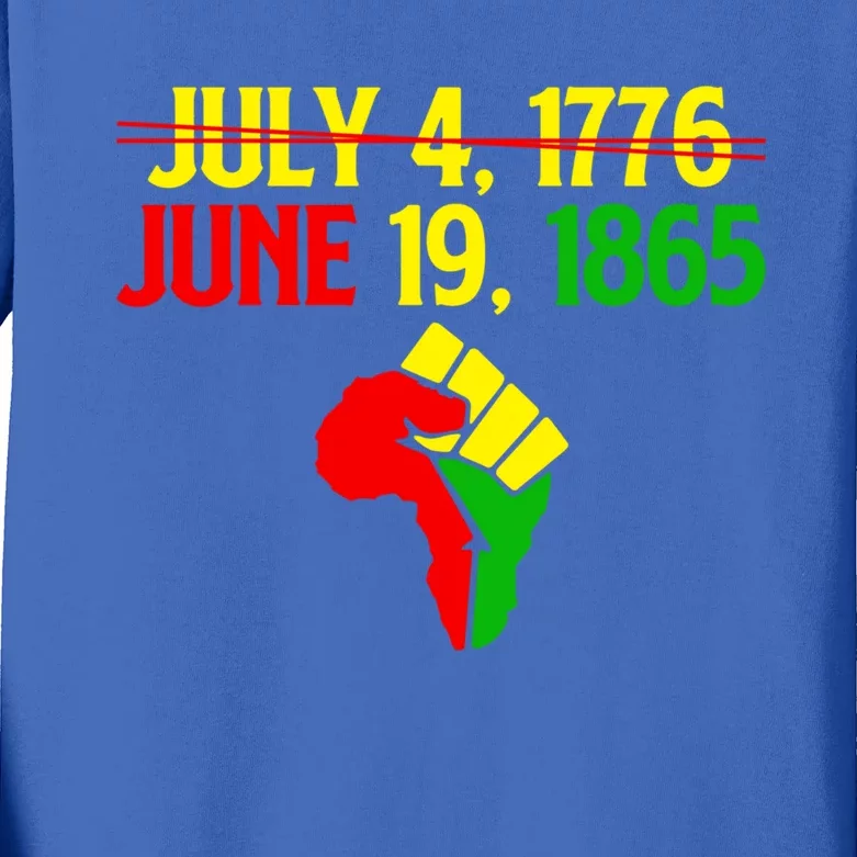 Juneteenth Black History Month June 19 1865 Not July Fourth Funny Gift Kids Long Sleeve Shirt