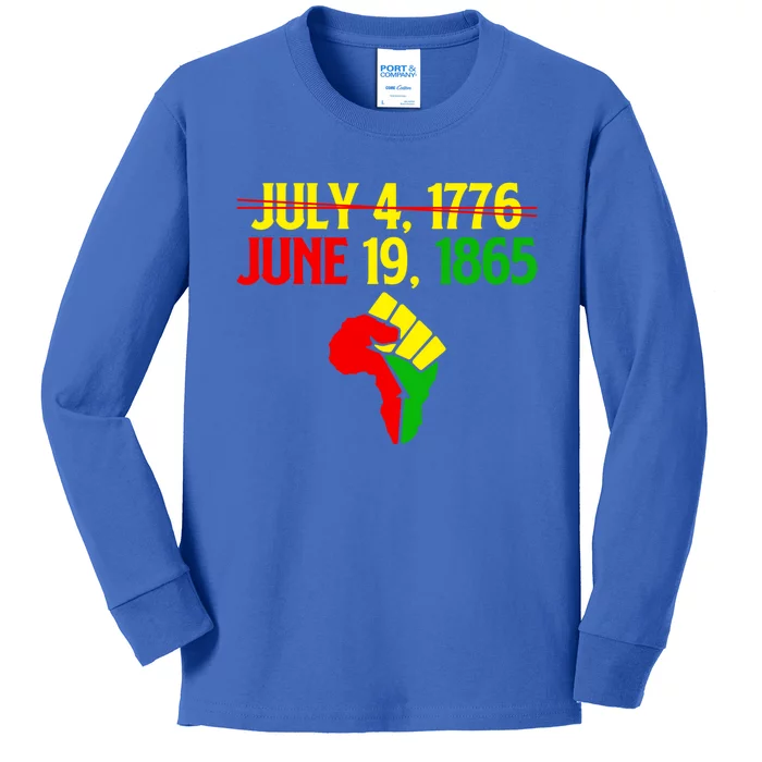 Juneteenth Black History Month June 19 1865 Not July Fourth Funny Gift Kids Long Sleeve Shirt