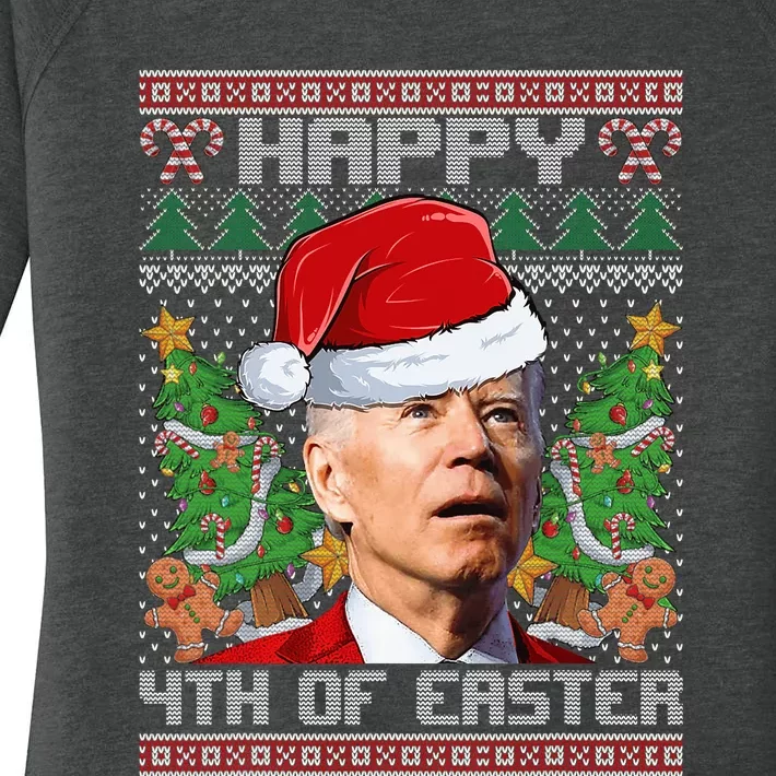 Joe Biden Happy 4th Easter Ugly Christmas Sweater Women's Perfect Tri Tunic Long Sleeve Shirt