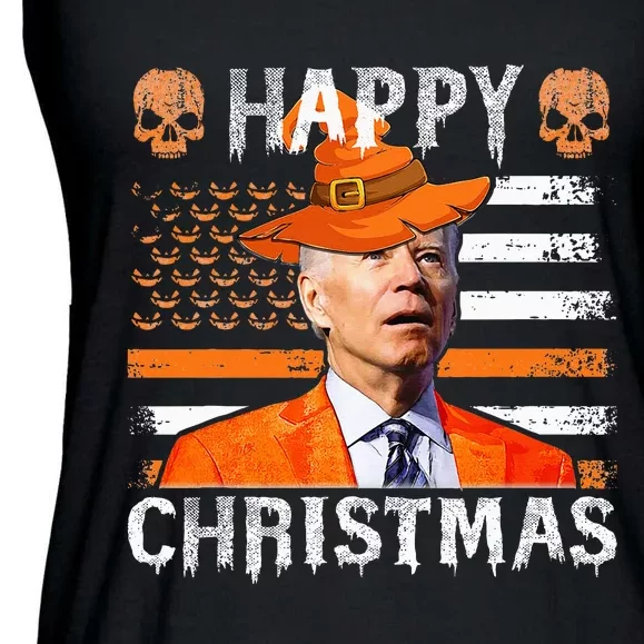 Joe Biden Happy Halloween Happy Christmas US Flag Ladies Essential Flowy Tank