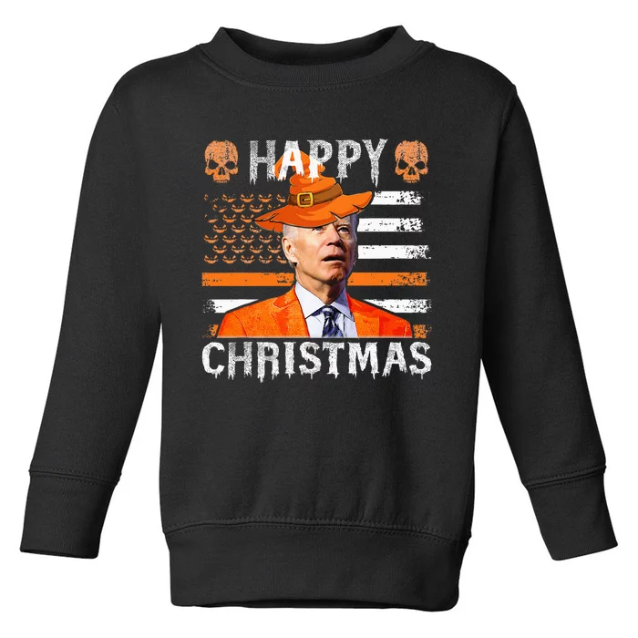 Joe Biden Happy Halloween Happy Christmas US Flag Toddler Sweatshirt