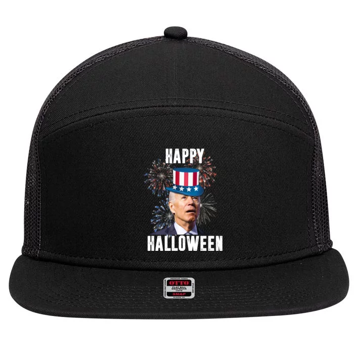 Joe Biden Happy Halloween Confused 4th Of July Funny 7 Panel Mesh Trucker Snapback Hat