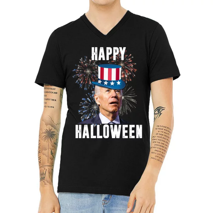 Joe Biden Happy Halloween Confused 4th Of July Funny V-Neck T-Shirt