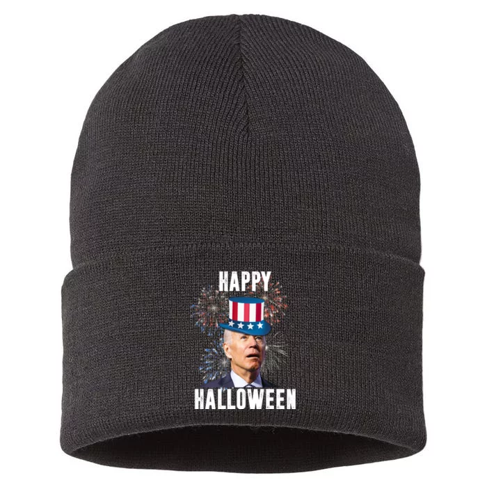 Joe Biden Happy Halloween Confused 4th Of July Funny Sustainable Knit Beanie