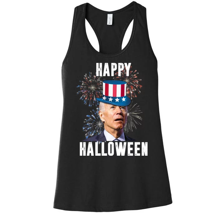 Joe Biden Happy Halloween Confused 4th Of July Funny Women's Racerback Tank