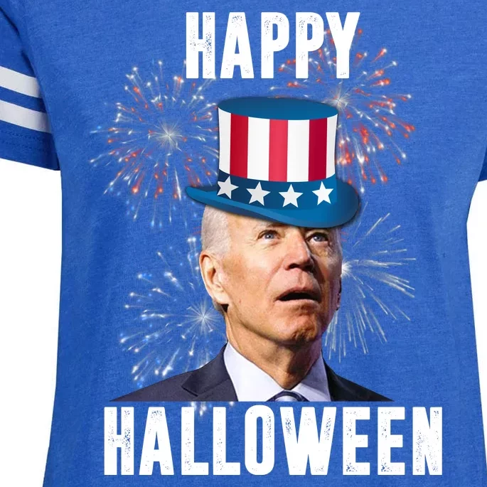 Joe Biden Happy Halloween Confused 4th Of July Funny Enza Ladies Jersey Football T-Shirt