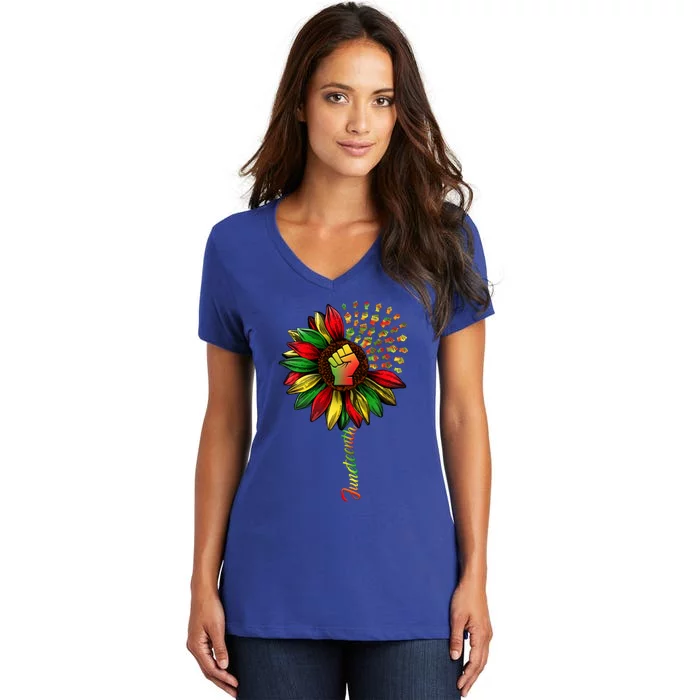 Juneteenth Black History African American Freedom Sunflower Gift Women's V-Neck T-Shirt