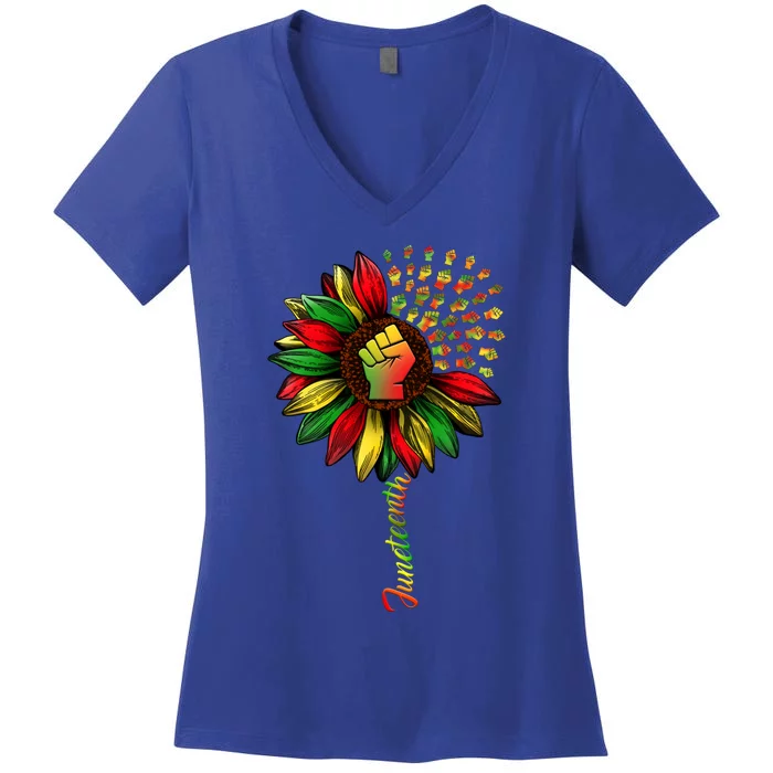 Juneteenth Black History African American Freedom Sunflower Gift Women's V-Neck T-Shirt