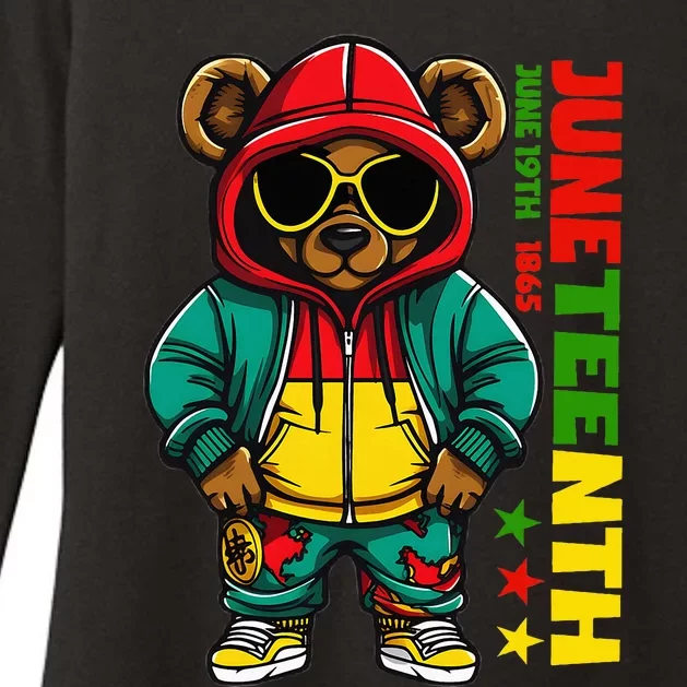 Juneteenth Black Hip Hop Teddy Bear African American Womens CVC Long Sleeve Shirt