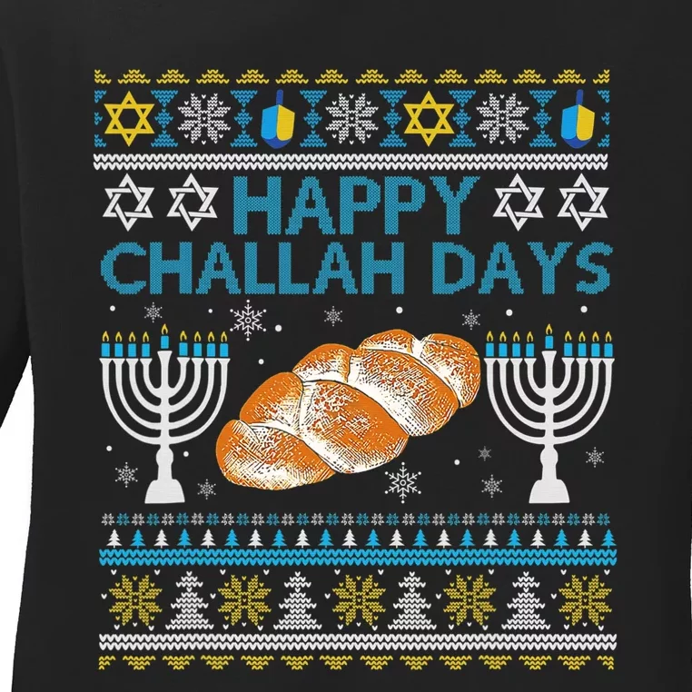 Jewish Bread Happy Challah Days Hanukkah Chanukah Ladies Long Sleeve Shirt